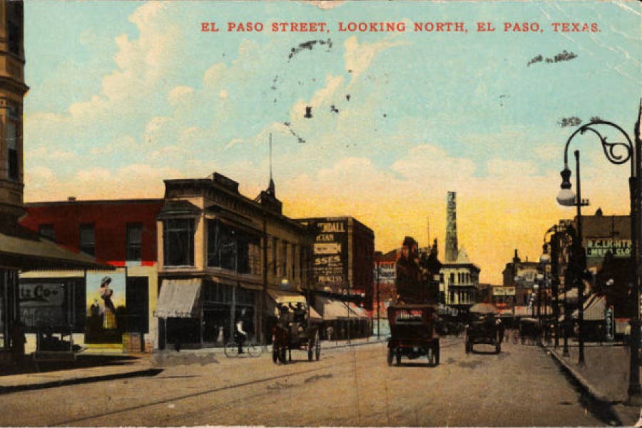 Vintage postcard of downtown El Paso at the turn of the 20th century.