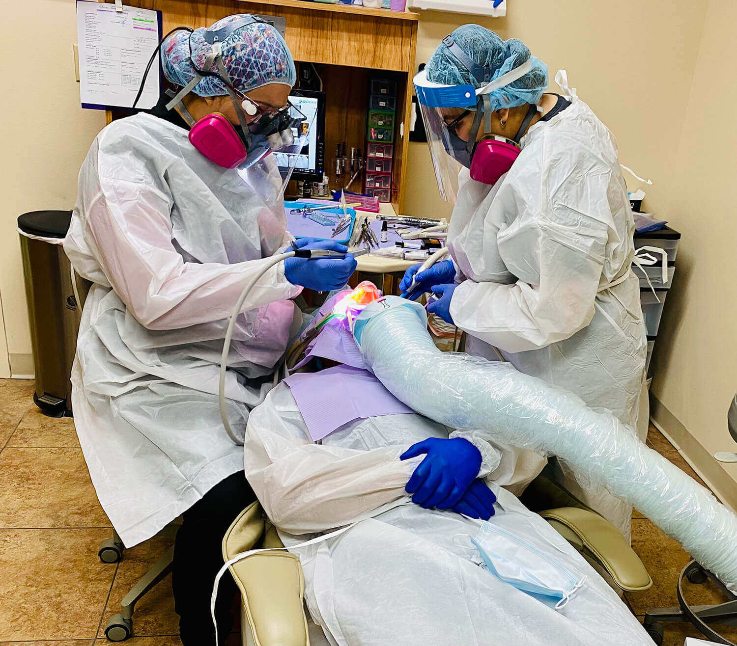 Dr. Oushy and her assistant performing the safe amalgam removal